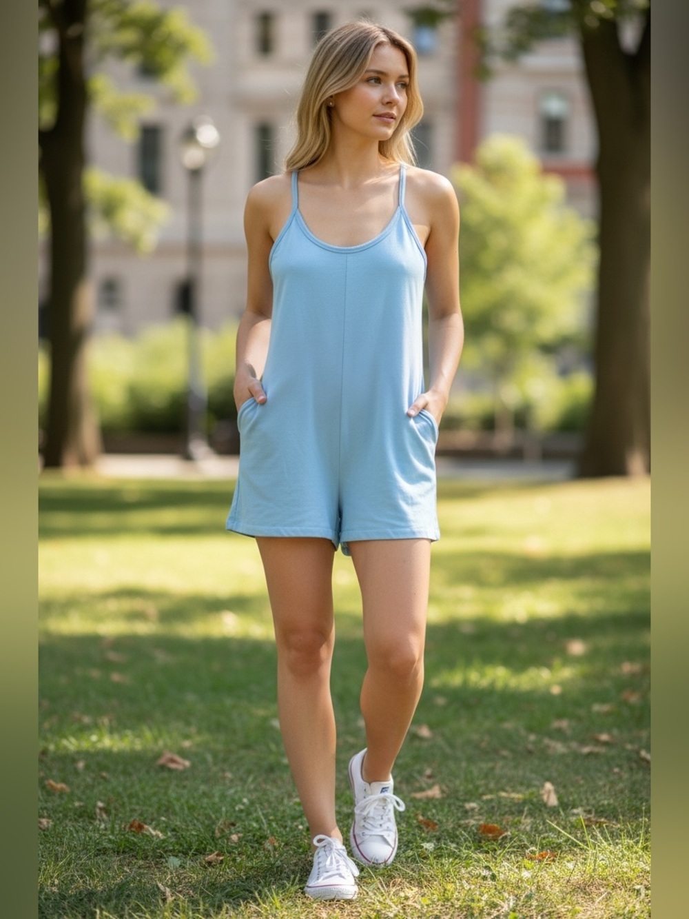ANTHRO SUNDRY SPAGHETTI STRAP KNIT POCKET SLOUCHY SHORTS ROMPER JUMPSUIT NEW SzL